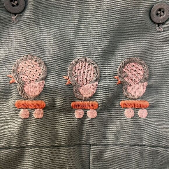 Vintage Health Tex Baby Chick Embroidered Overalls Aqua Green Size 9 Months - Picture 6 of 13
